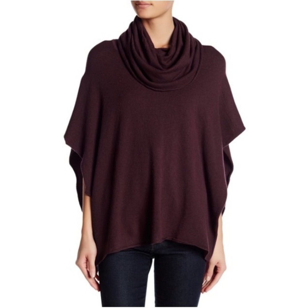 NWT Woven Heart Cozy Cowl Neck Knit Poncho Sweater Pullover Brown S/M